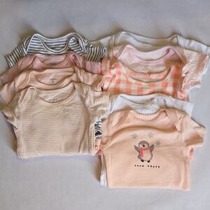 Set of 9 - Carter's + Assorted 0-3 Month Bodysuit Baby Girl Summer Bundle